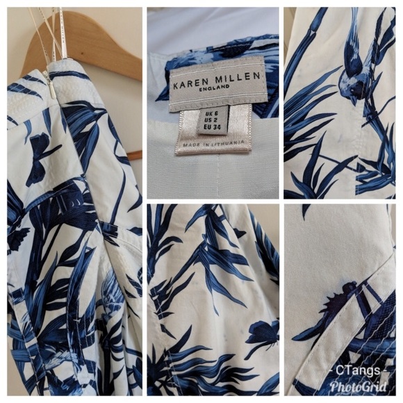 Karen Millen Blue and White Bird Strapless Dress - Picture 6 of 8